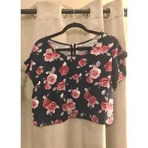 Rose Print Crop Top with Zipper Back
